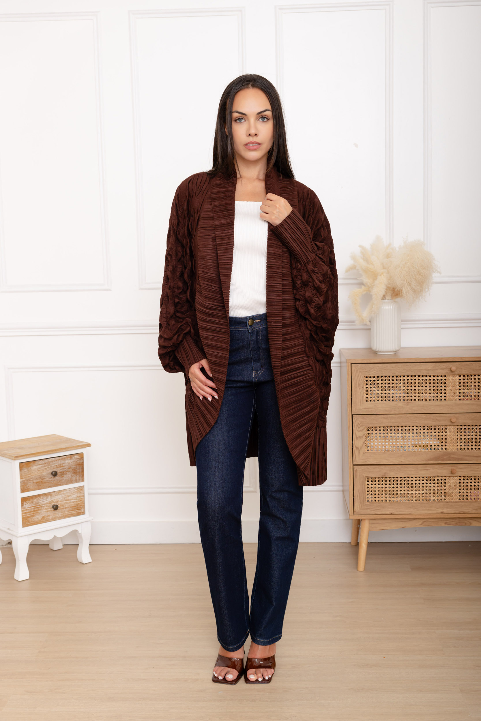 Roxane, la veste longue kimono à manches froissées bouffantes – Image 5