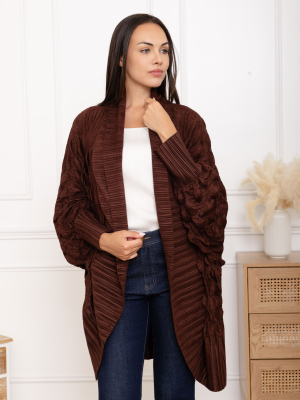 Roxane, la veste longue kimono à manches froissées bouffantes