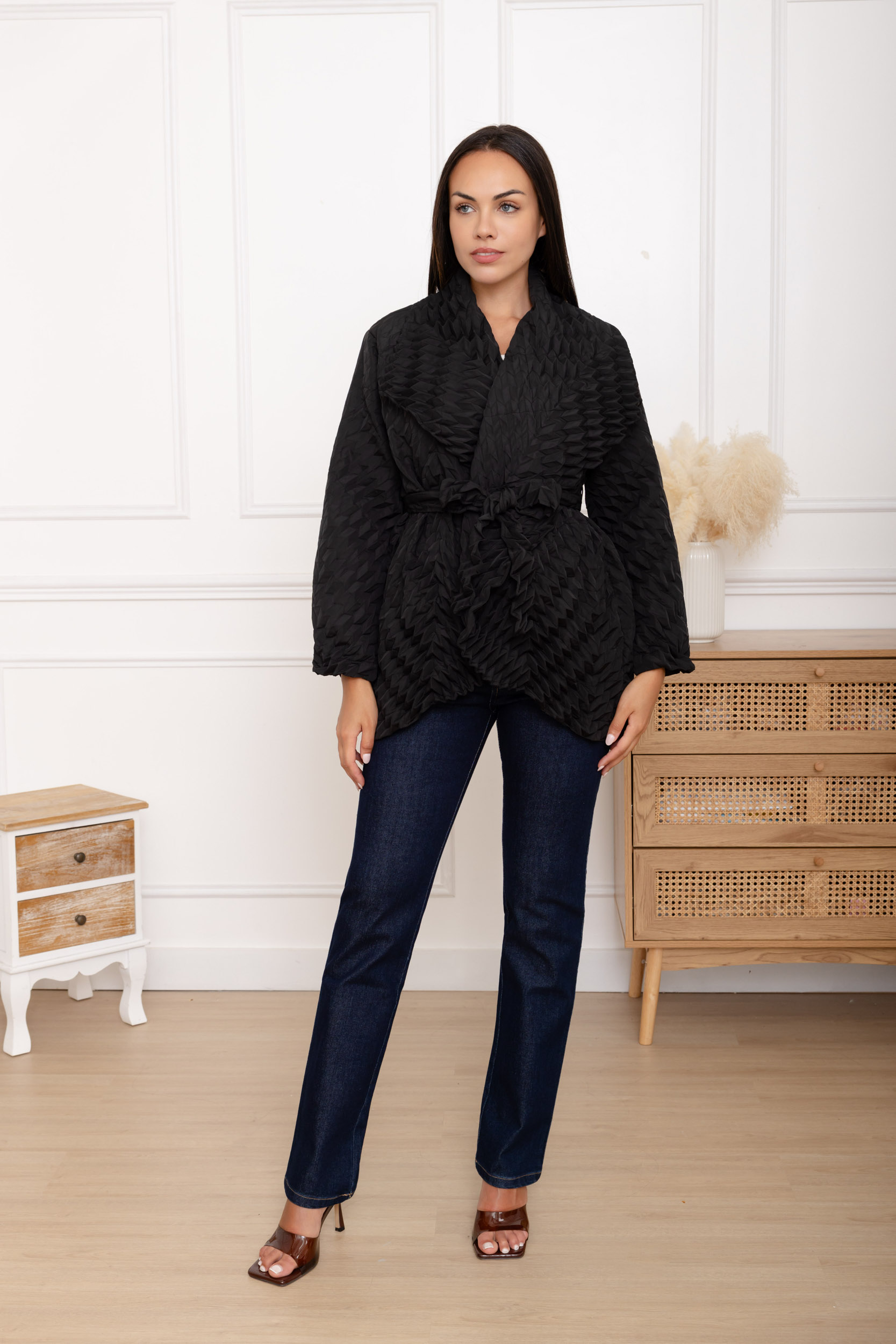 Talia, le manteau texturé croisé ceinturé grand col – Image 11