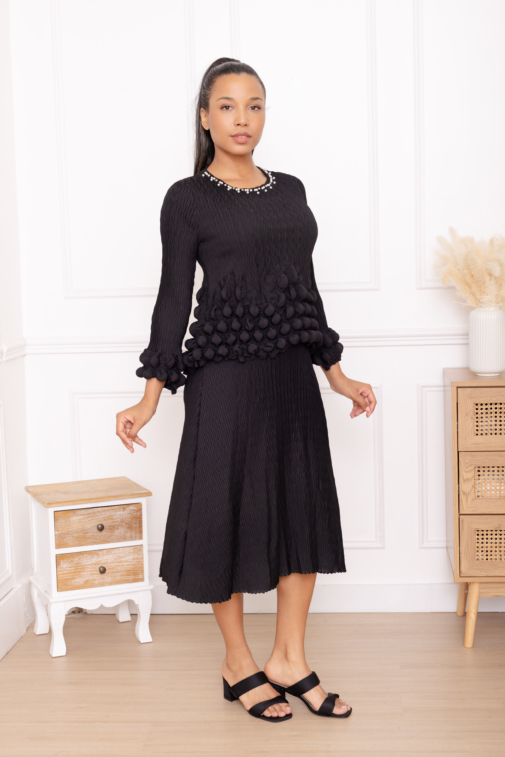 Blanche, la robe à taille pompons