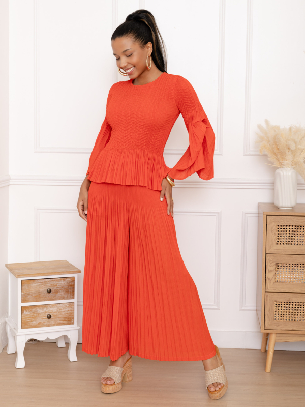 Serena, l'ensemble top peplum manches volantées et pantalon large