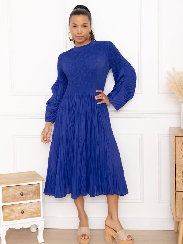 Cléo, la robe smockée manches bouffantes plissées
