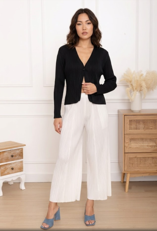 Rose, le gilet plissé court à bouton unique – Image 13