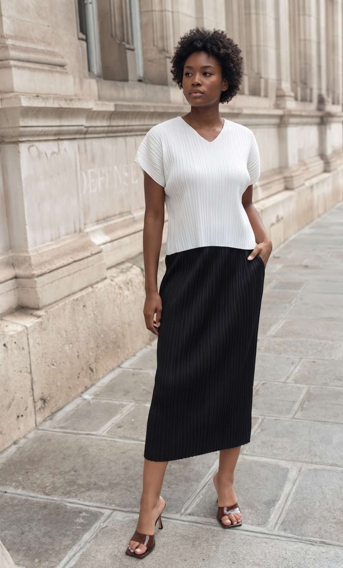 Zoé, le top plissé col en V manches courtes – Image 4
