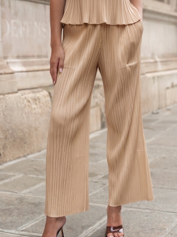 Alix, le pantalon droit plissé basique - Beige
