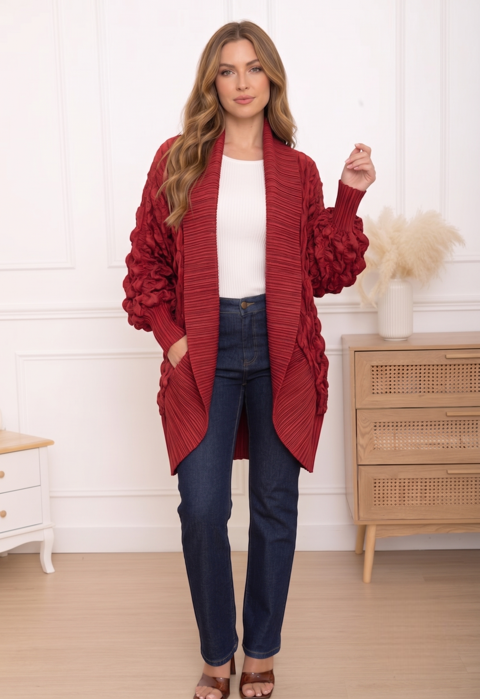 Roxane, la veste longue kimono à manches froissées bouffantes – Image 6