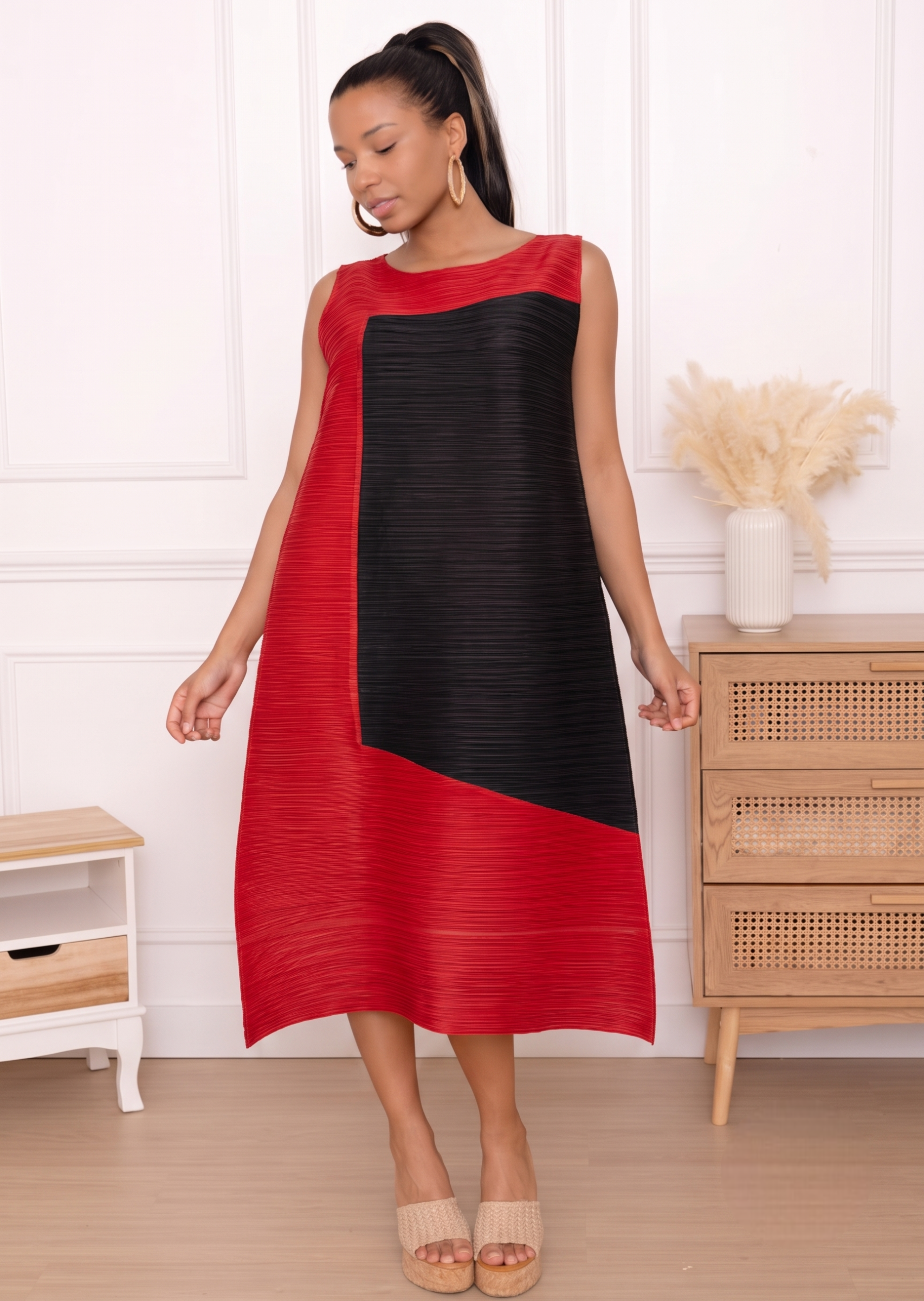 Zia, la robe trapèze plissée bicolore graphique – Image 14